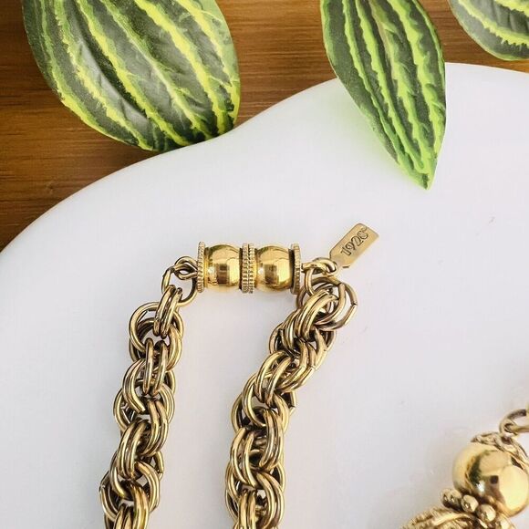 1928 Chunky Interlocking Chain Victorian Filigree Beads Gold Tone Necklace 1422 - Picture 5 of 11
